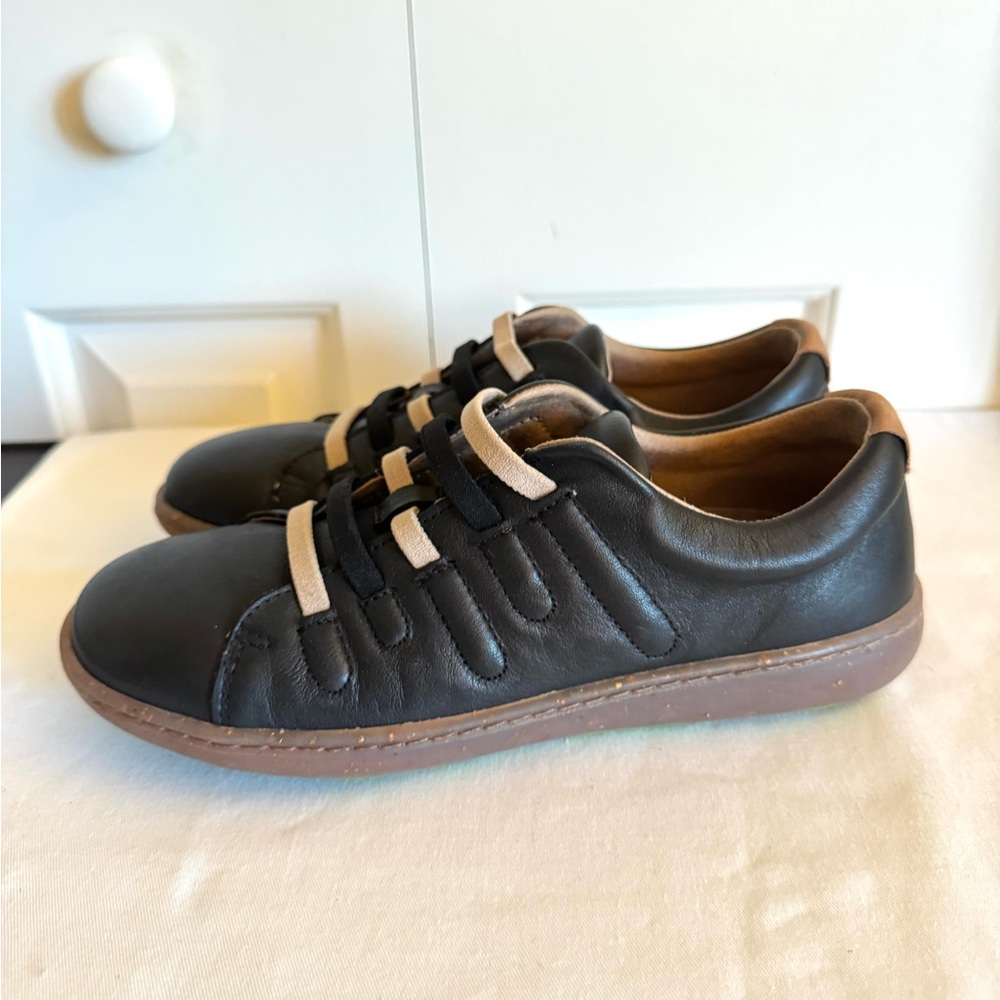 On Foot Citrus Basket Womens Black Leather Handcrafted Sneakers 6.5/37 SPAIN EUC